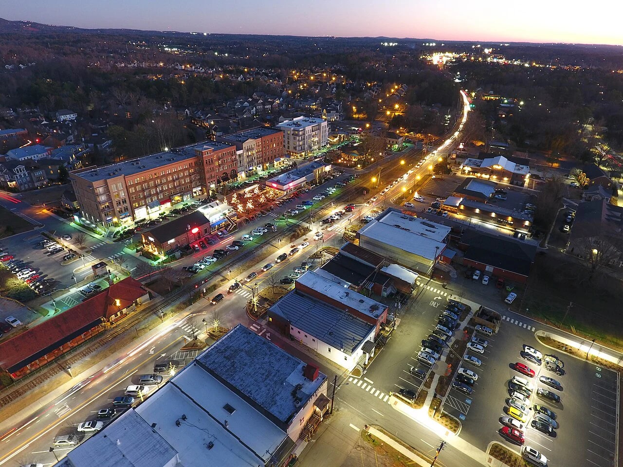 Downtown Woodstock, Georgia at dusk